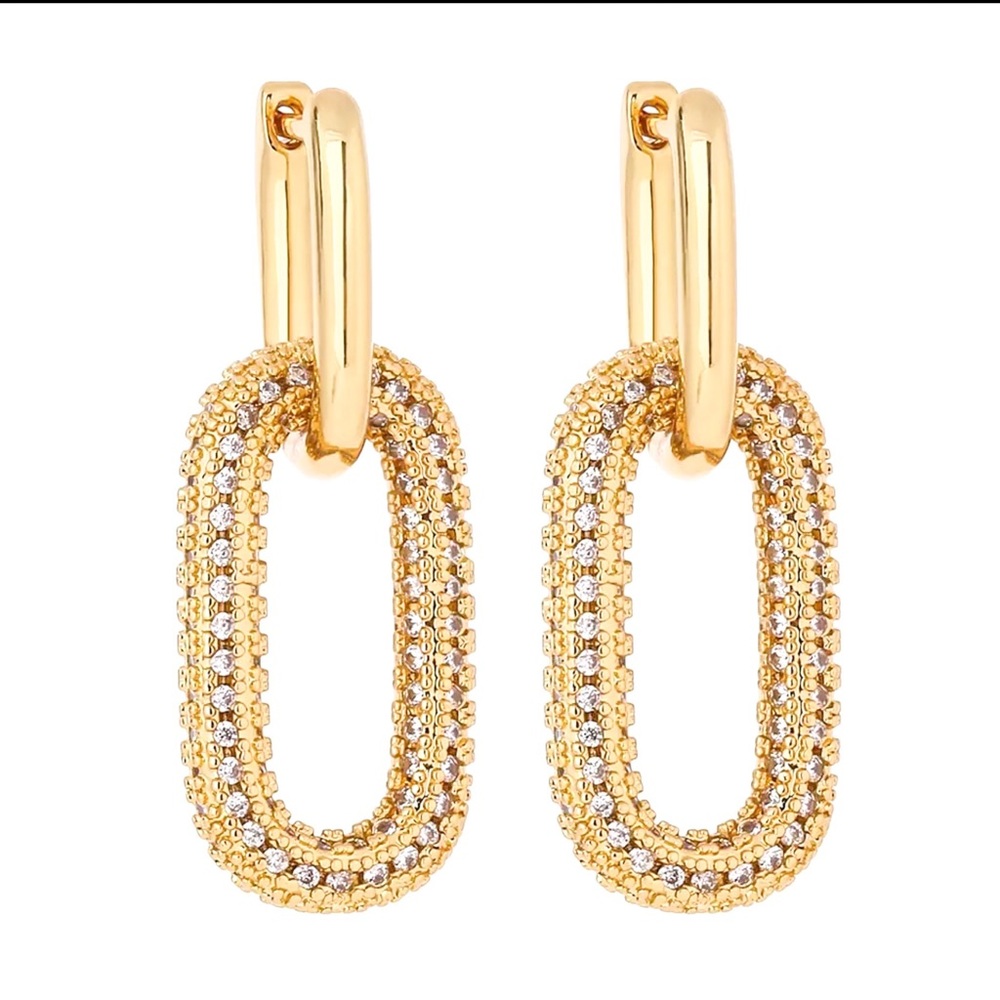 🆕 Gorgeous Dainty 18k Diamond Micro Pavè Chain Hoop Drop Dangle Earrings NWT